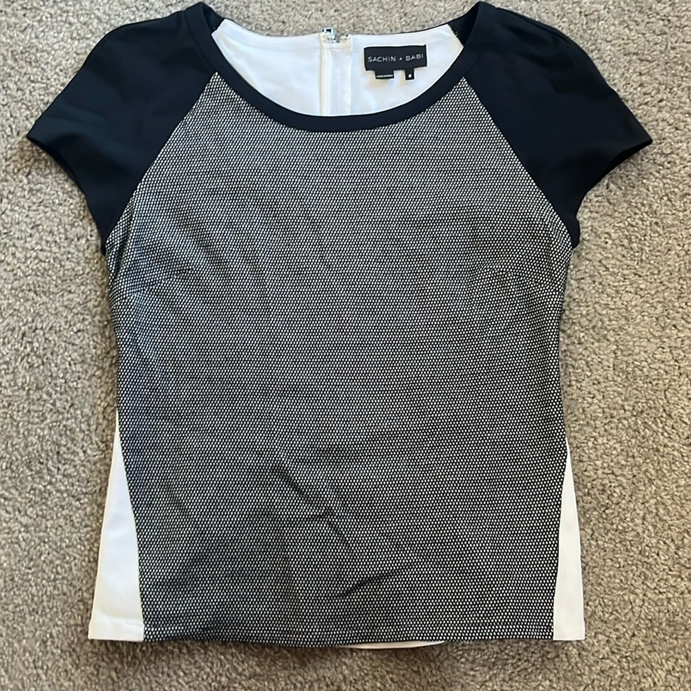 Sachin + Babi Black and White zip back Top